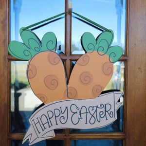 Happy Easter Carrot Door Hanger - Orange & Green